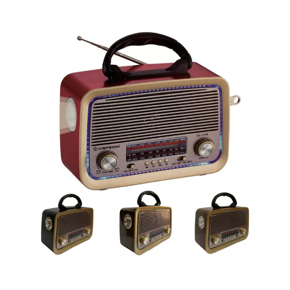 Rádio Retrô Bluetooth 3 BANDAS (AM/FM/SW) com Lanterna e Bluetooth