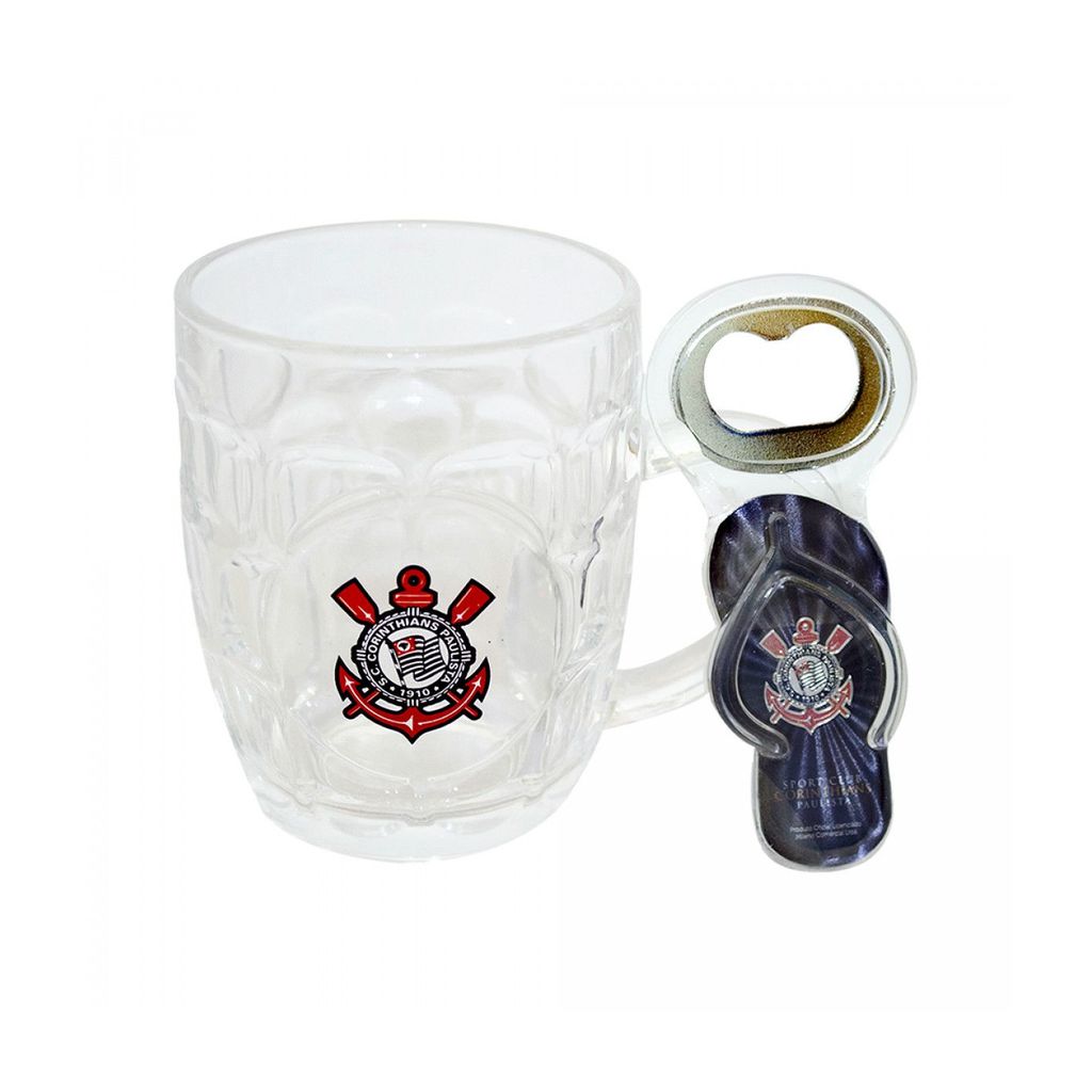Caneca de Vidro 280 Ml Com Abridor de Garrafa - Corinthians