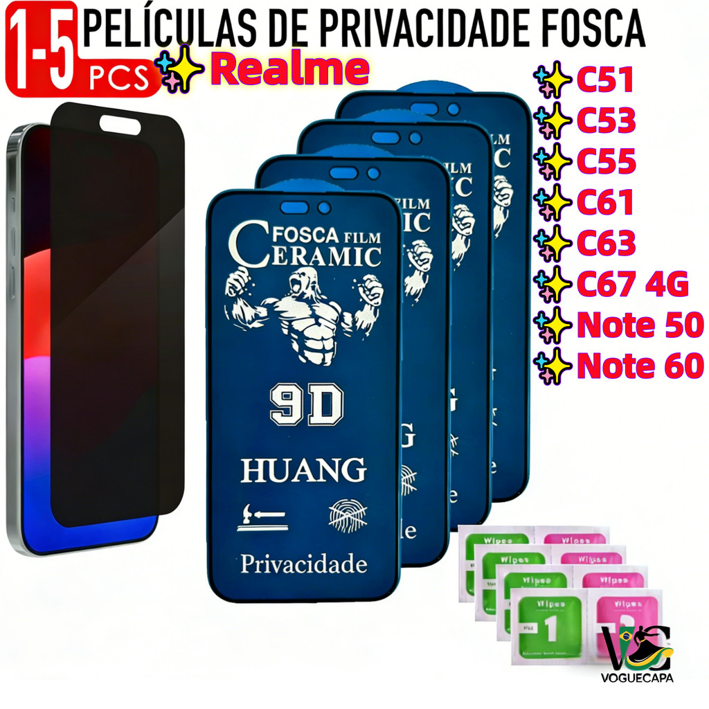 5 Pcs Películas Privacidade Fosca Privativa Realme C75 C61 C55 C67 C53 C63 C51 Note 50 60 4G Anti Spy