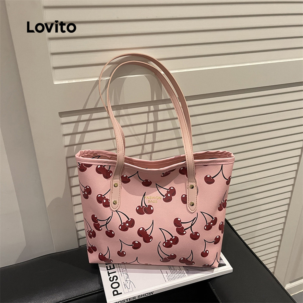Lovito Bolsa Tote Feminina Casual com Apliques de Ombro em Português LFA104108