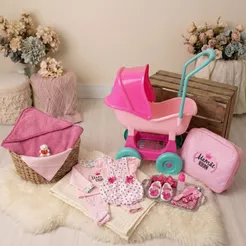 Kit Enxoval Bebê Reborn Carrinho Completo Bolsa Luxo Mamãe Reborn 30 Acessórios - Veste de 45 a 50cm!