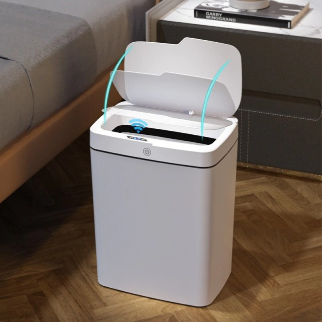 Lixeira Automática Sensor Branca Balde Bacia Recipiente Joga Sujeira Papel Organização Inteligente
