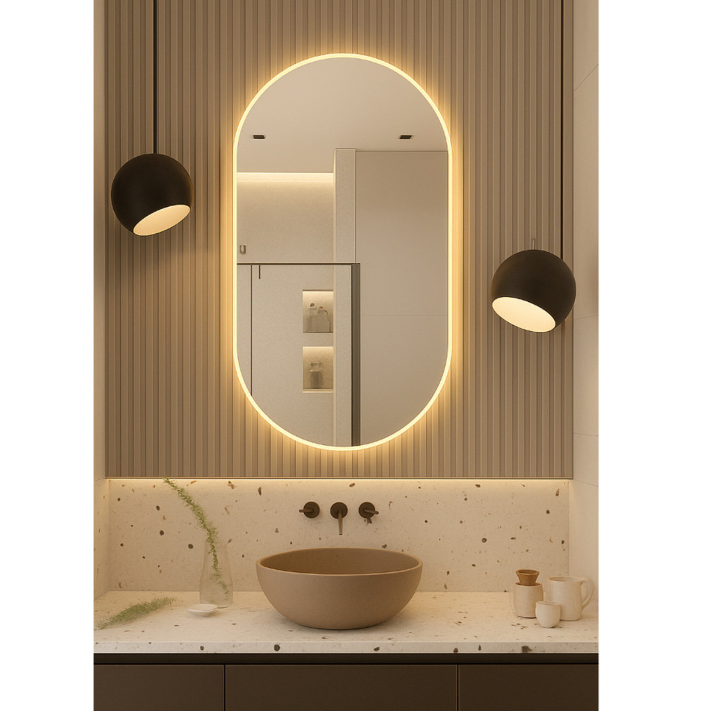 ESPELHO OVAL COM LED LUZ QUENTE E FRIA 80X50 CM - ENVIO RÁPIDO