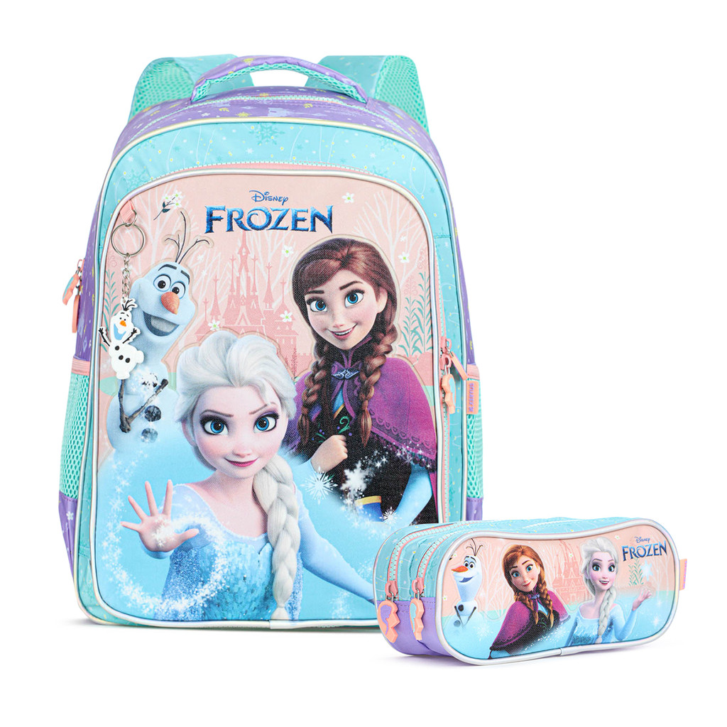 Kit Mochila 16 14762 + Estojo Duplo 14766 Xeryus Frozen Escolar Azul e Roxo - Infantil