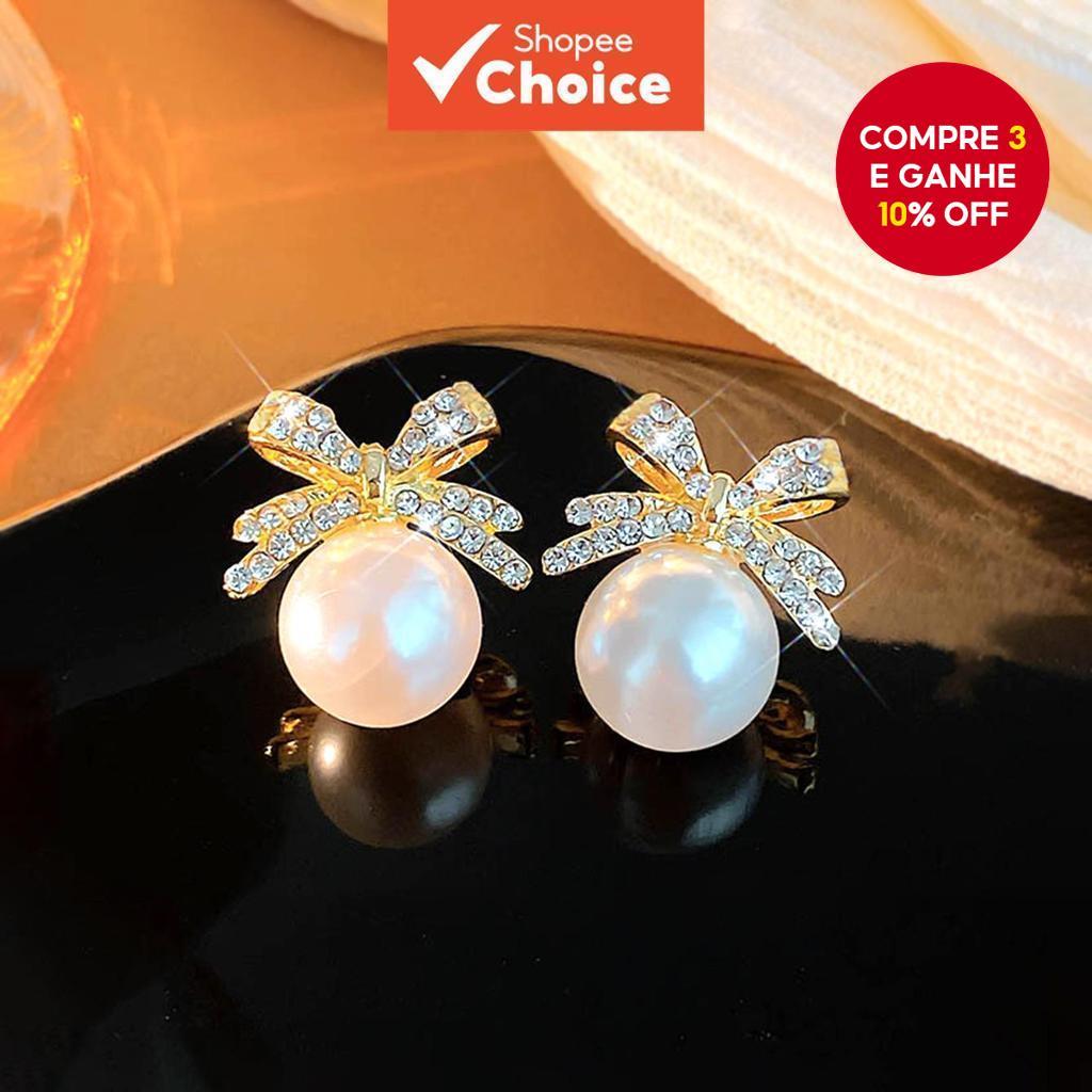 Brincos De Arco Da Moda Com Pérola Para Mulheres Elegante Presente De Strass em Oferta na Shopee