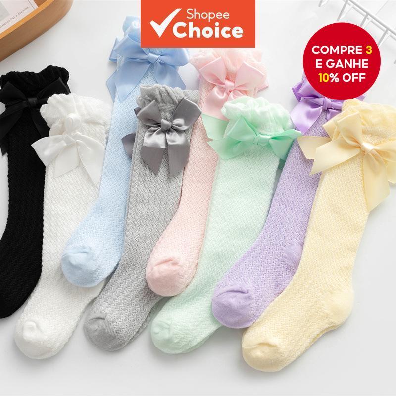 Meias Fofas De Algodão Respirável Para Bebês Com Laço Meninas Acessórios De Moda De Verão em Oferta na Shopee