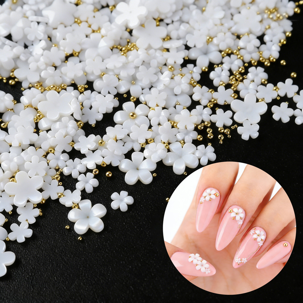 Flor Strass Caviar Pérola Decoração 3D Unha Design Nail Jasmin