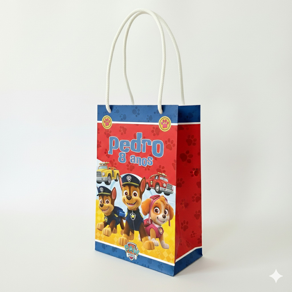 Kit 10 Sacolinhas Personalizadas De Festa Patrulha Canina Nome Idade