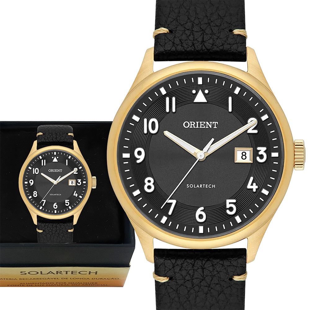 Relógio Orient Masculino Analógico Solartech Dourado Luxo
