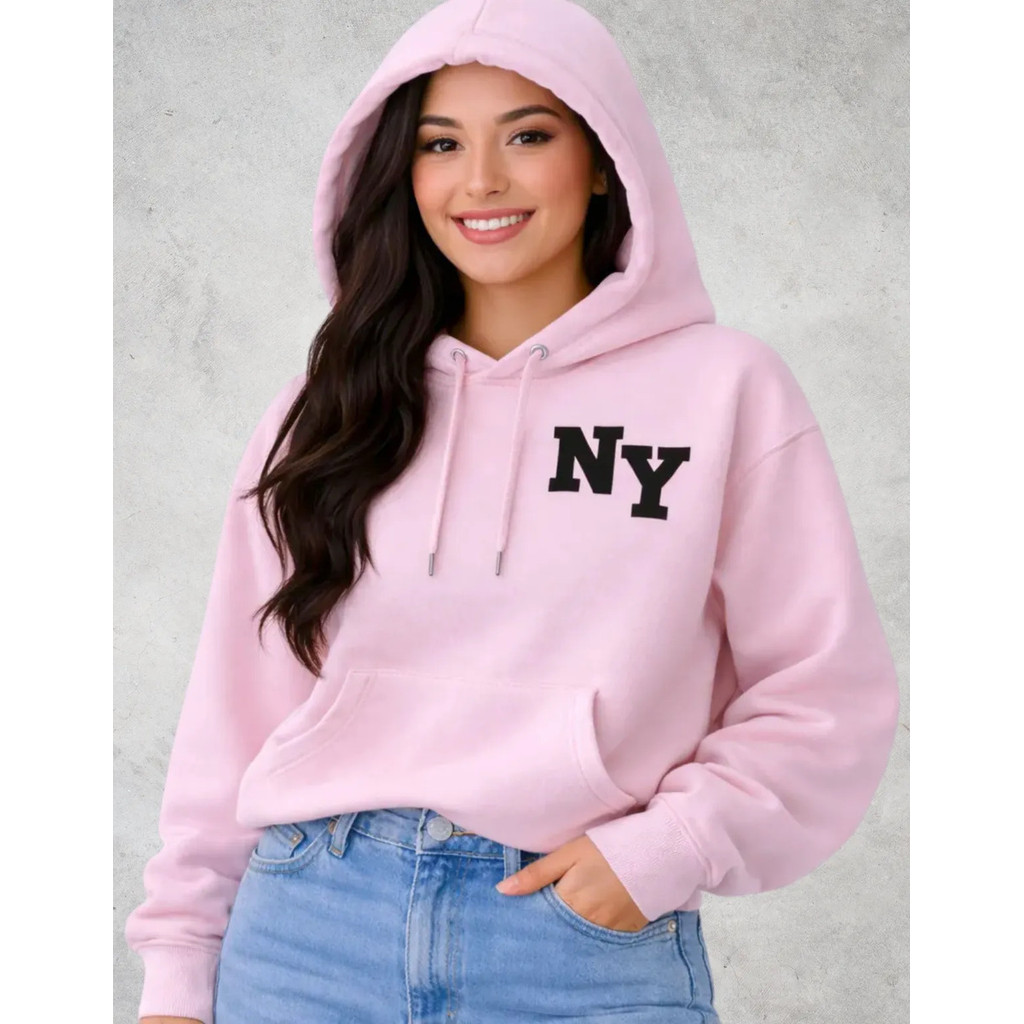 Moletom Liso Flanelado Estampado Ny Quentinho Canguru De Tou