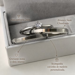 Par De Alianças de Namoro Prata Fina 3mm Anéis de Compromisso Em Envio Imediato + Gravação