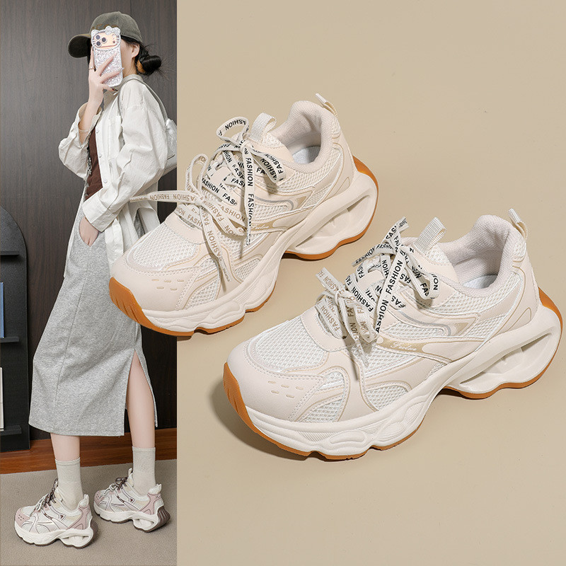 Novo papai sapatos femininos primavera outono esportes correndo lazer sola grossa aumentando