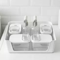 Kit Para Lavanderia 7 Peças Cesto Organizador 16L, Dispenser Sabão 1,5L e Borrifador 500ml - Ou