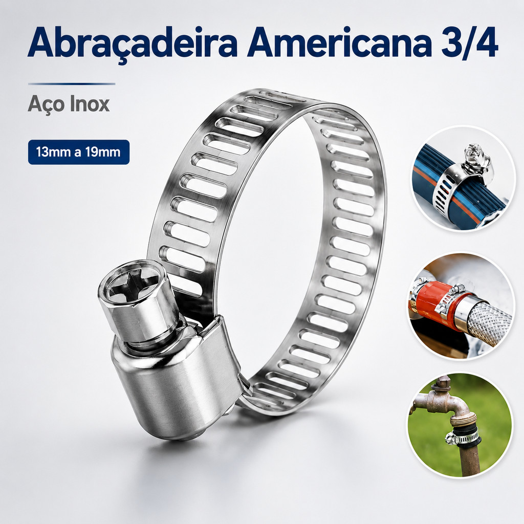 Kit 25 Abraçadeira Americana 3/4 Inox P/ Mangueira Gás Jardim Premium Utilidade Atacado Barato