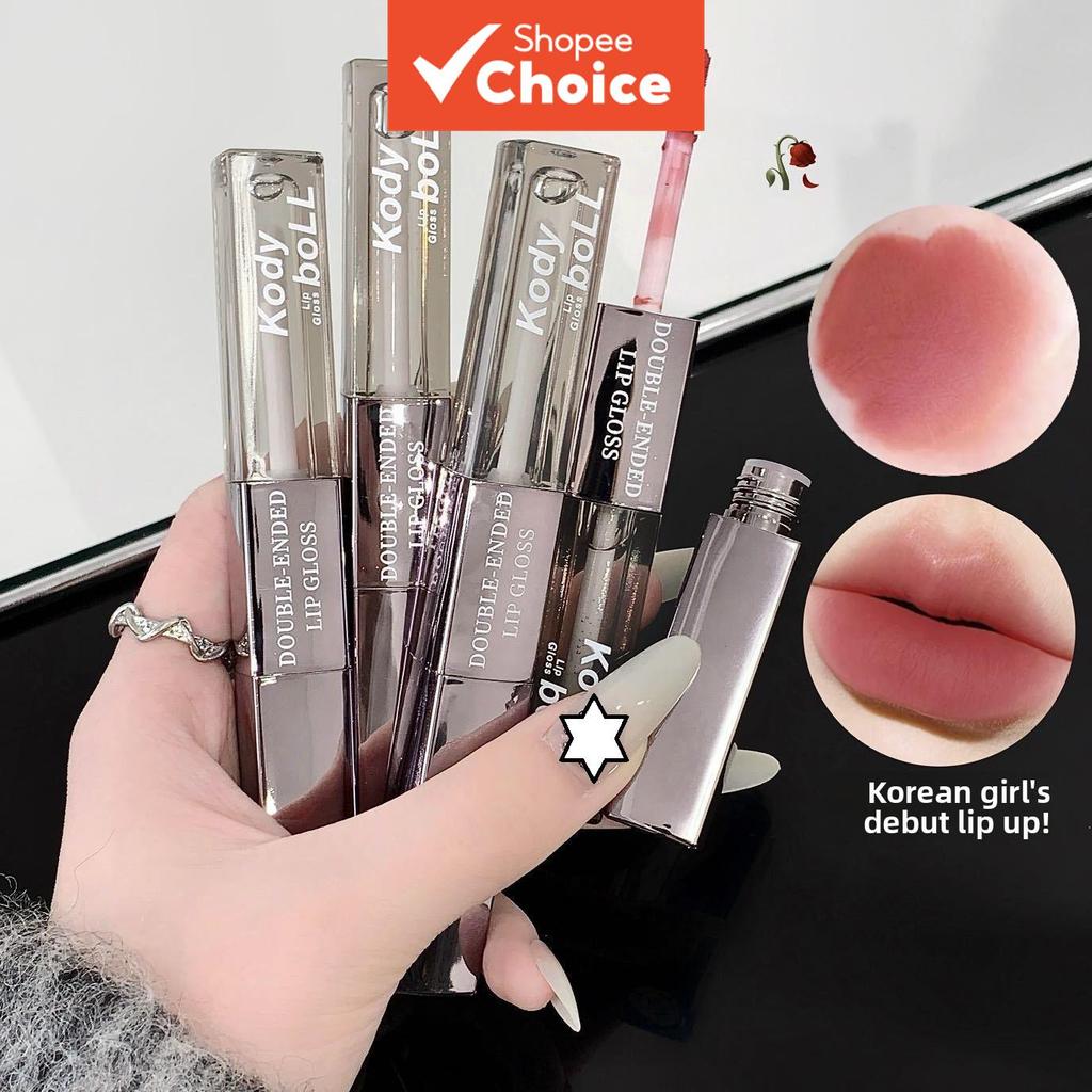 KodyboLL Batom Labial Glaze de Ponta Dupla - Acabamento Brilhante Água, Veludo Fosco, Estilo Desejo Puro, Visual