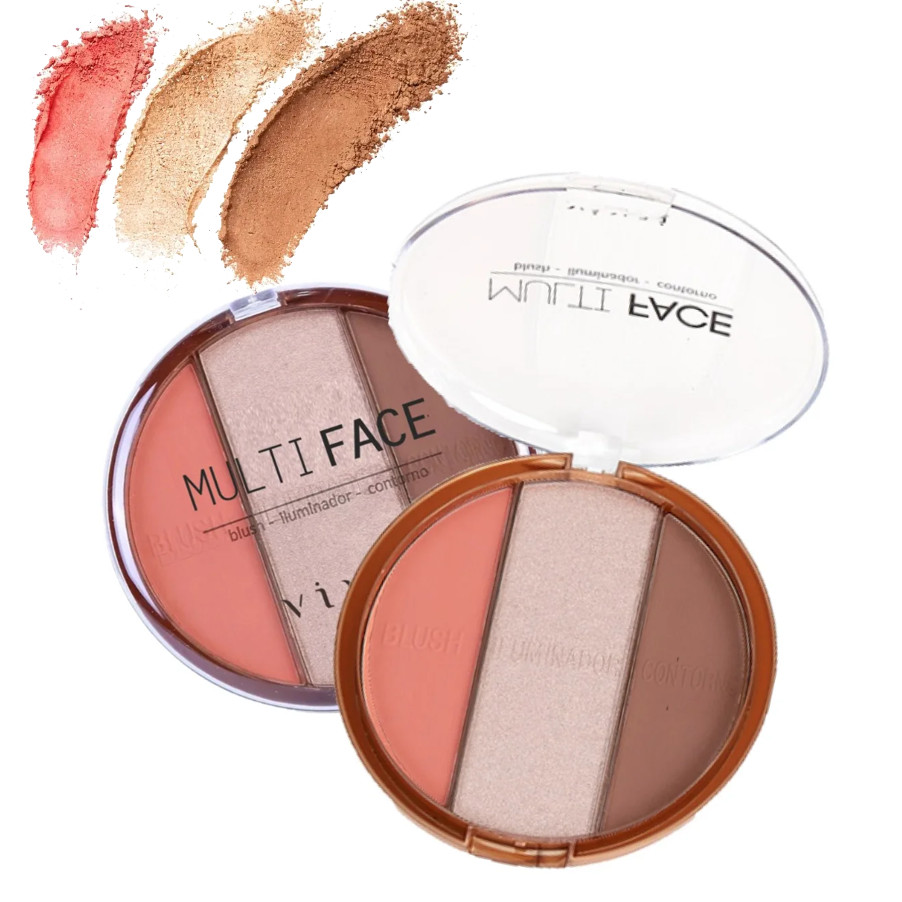 Paleta Multi Face Vivai Blush Iluminador Contorno 3 em 1 Maquiagem Facial 31g