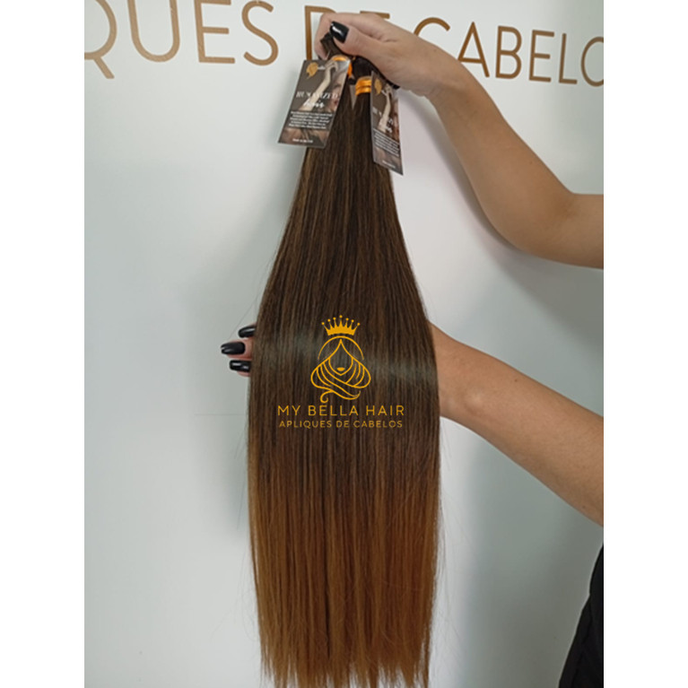Aplique de Cabelo Liso Californiana 100% Semi Humano em Tela 50cm Fibra Russa Premium Bella Hair