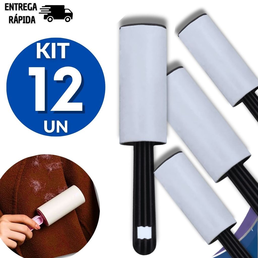 Kit 12 Rolos Tira Pelos Adesivos Limpa Plumas Fiapos Roupas Estofados Multiuso Praticidades Utilidades