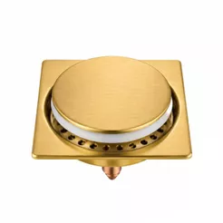 Ralo Quadrado Click Abre e Fecha 15x15cm Aço Inox Dourado Escovado
