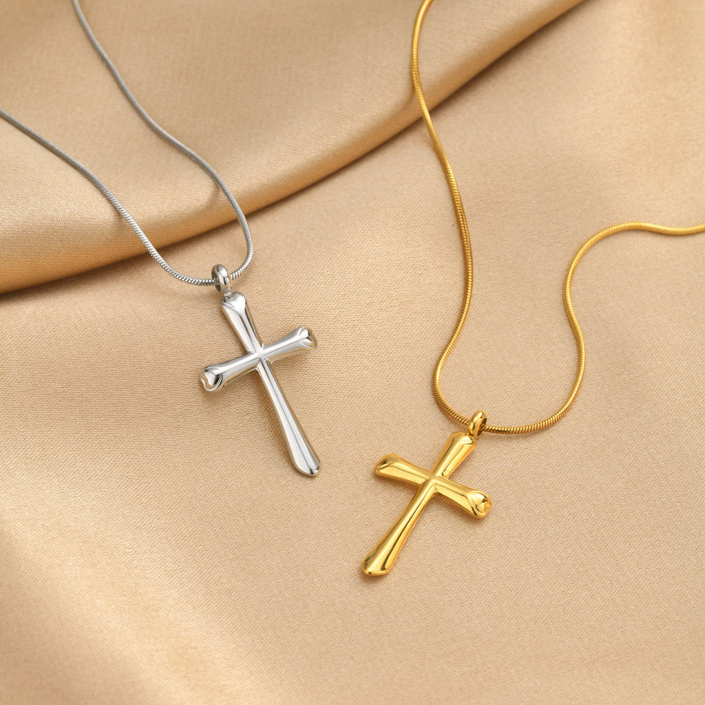 Colar De Cruz De Corrente De Cobra Redonda De Aço Inoxidável Vnox Para Mulheres, Pingente Religioso, Presente De Joia · foto 2