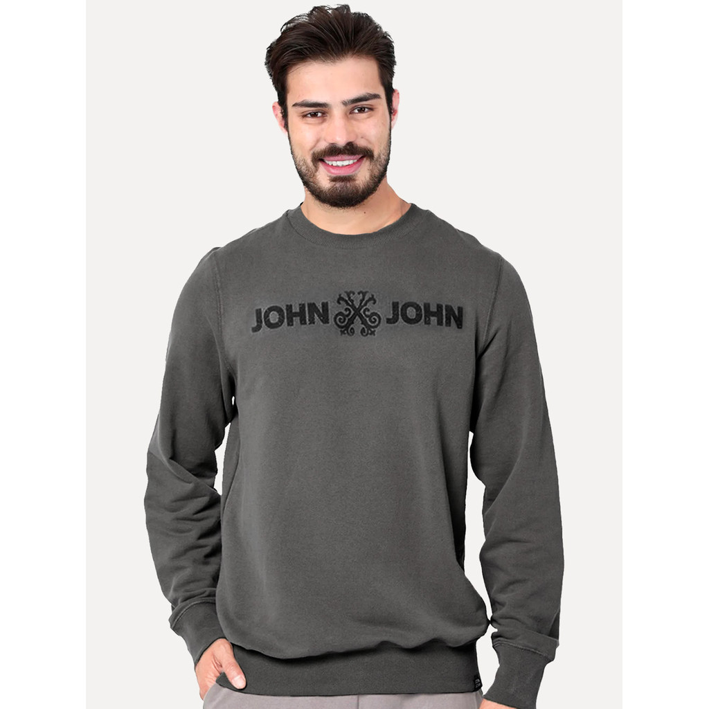 Moletom John John Masculino New Basic Logo Rusty Cinza Escuro