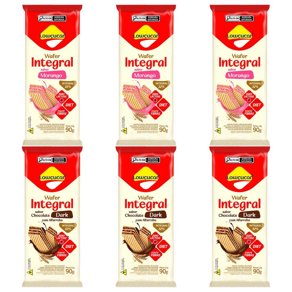 Kit com 6 Unidades de Wafer Integral Lowçucar Zero Lactose Sabores Variados 90g