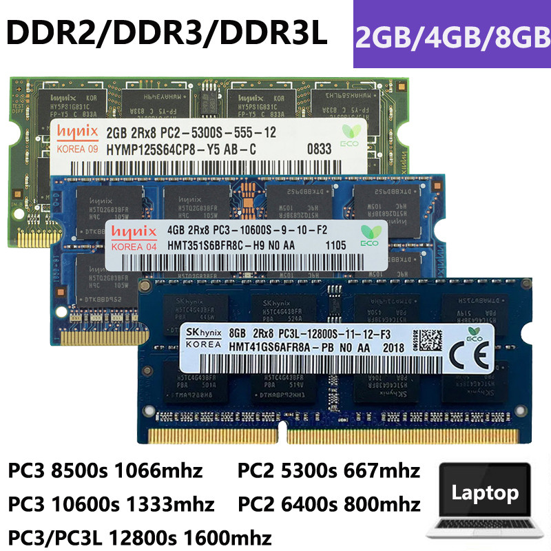 8GB 4GB 2GB DDR2 DDR3/DDR3L PC2-5300S 6400S PC3-8500S 10600S PC3/PC3L-12800S 667/800/1066/1333/1600MHz Para Memória RAM