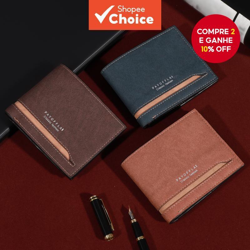 Carteira Masculina De Couro PU Slim Business-Design Horizontal Com Vários Compartimentos Para Cartões "