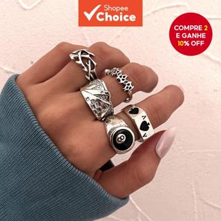 Conjunto De Anéis De Pôquer Punk Vintage Com Design Gótico Ajustável Para Mulheres E Homens em Oferta na Shopee