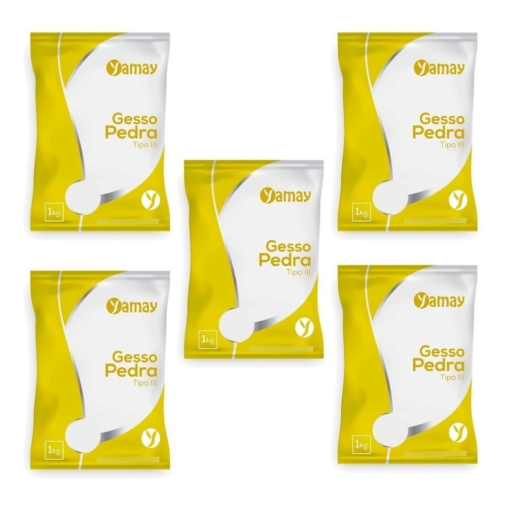 Kit 5 Gesso Pedra Branco Tipo III 1kg Yamay