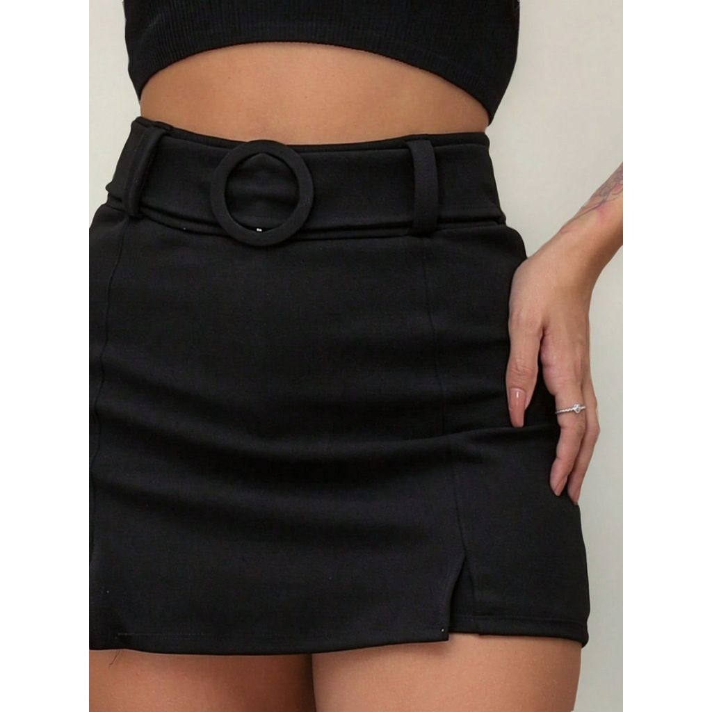 Short Saia Bengaline Fenda Feminino Sainha Curta Bermuda Cintura Alta Com Cinto Fivela Redonda Moda Feminina 2026 em Oferta na Shopee