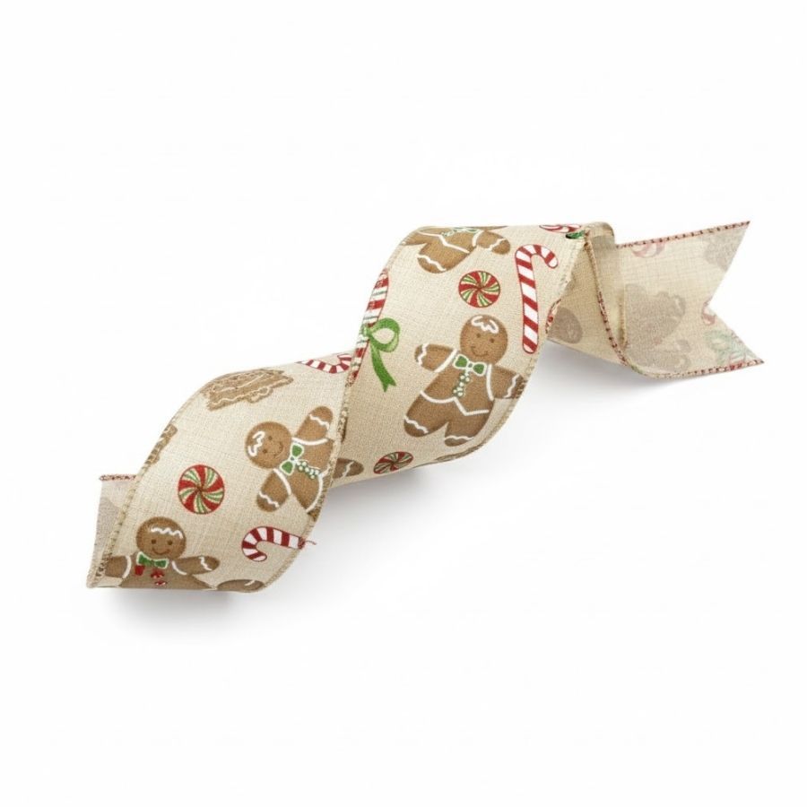 Fita Aramada Decorada de Natal - GingerBread e Candy Cane - 6,3cm x 2,74m - 1 unidade - Rizzo