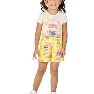 CONJUNTO MENINA BLUSA EM MEIA MALHA PENTEADA E SHORTS EM NEWTECH GATINHAS FASHION em Oferta na Shopee