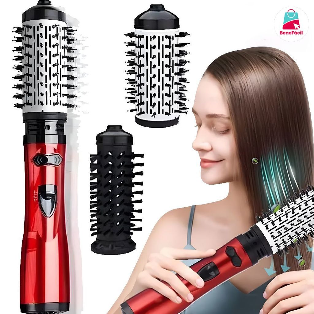 Kit 2 em 1: Escova Secadora Rotativa de 110 Volts + Chapinha Profissional Bivolt com Material de Titânio