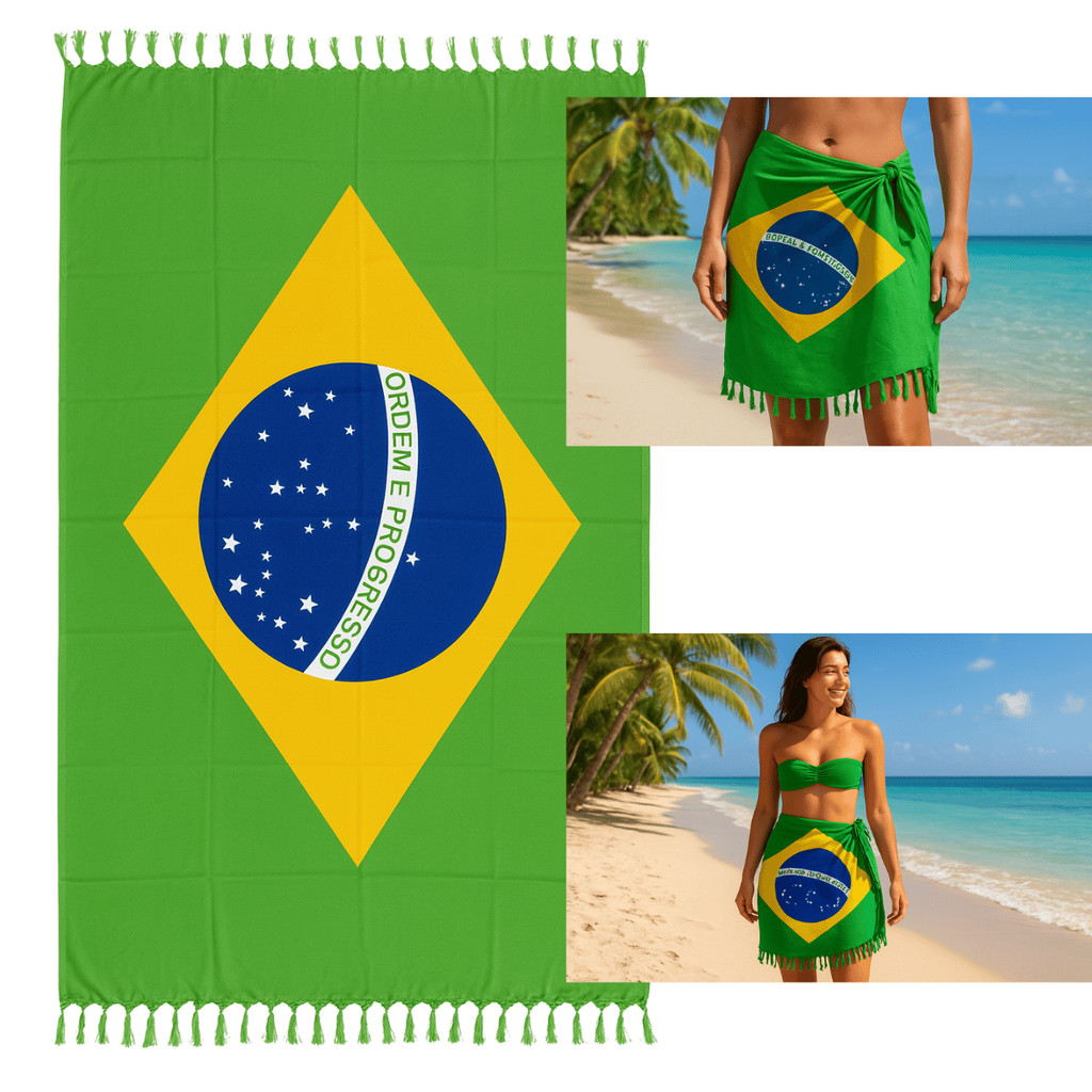 Canga de Praia Grande e saida de praia feminina unissex Bandeira do Brasil Ordem e Progresso Lisa