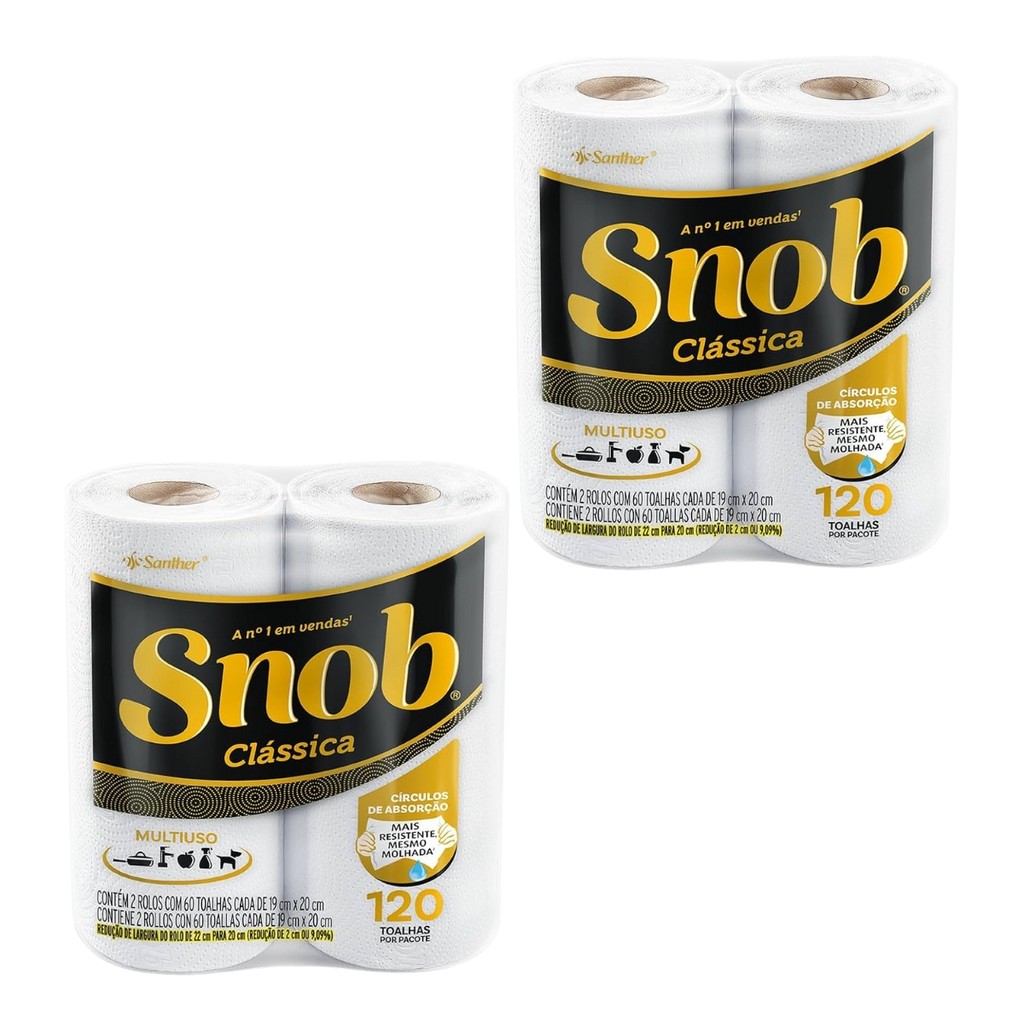 Kit de 2 Pacotes de Papel Toalha Snob para cozinha com 2 rolos em Oferta na Shopee