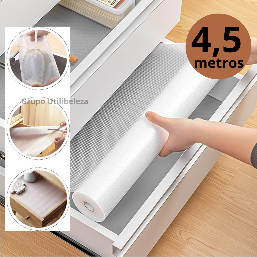 4,5 Metros Forro de Gaveta Antiderrapante Lavável para Armários Prateleiras Rolo Tam 30x0,90 em Oferta na Shopee