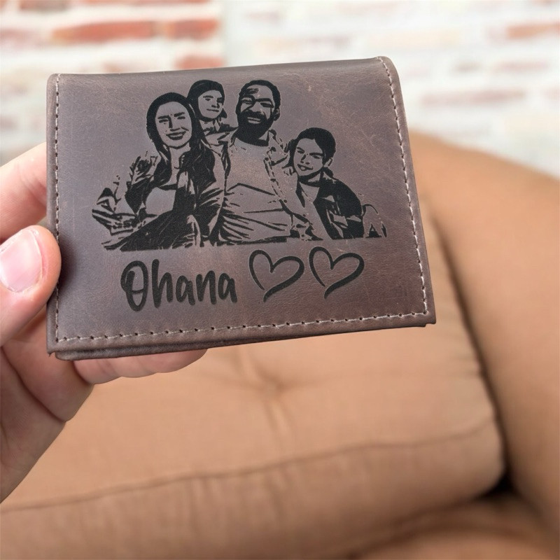 Carteira Personalizada em Couro Legítimo com Foto, Logo, nome ou Frase + Caixa MDF Personalizada