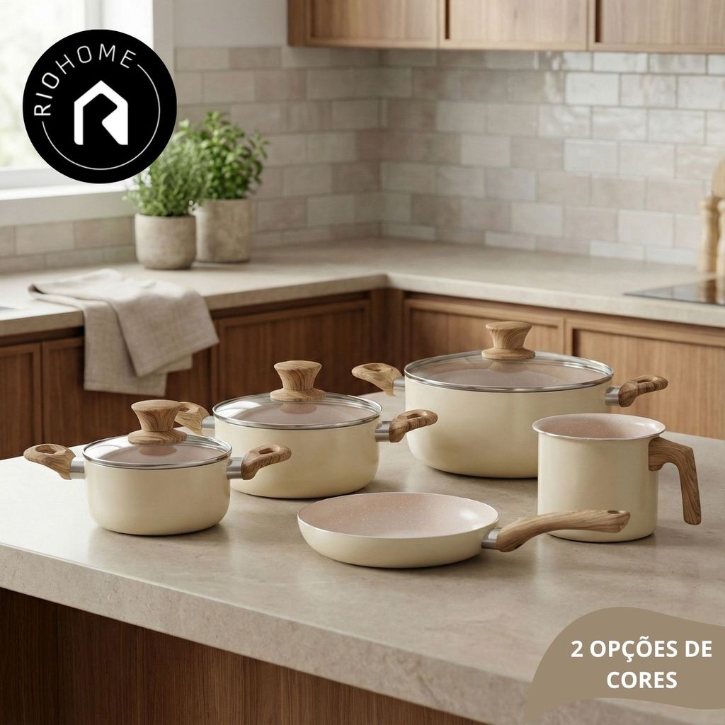 Imagem Jogo de Panelas antiaderente revestimento ceramica Indução 5 peças Verona