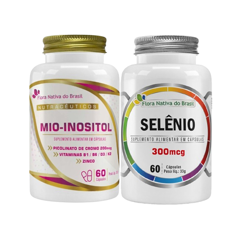 Kit Mio Inositol Vitamina D K B1 B2 + Selênio 300ug 60 Cápsulas Flora Nativa