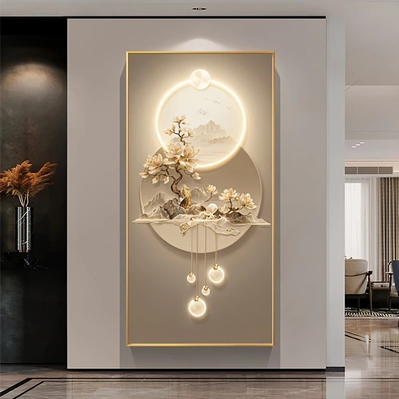 Quadro Decorativo Árvore Dourada Paisagem Iluminada