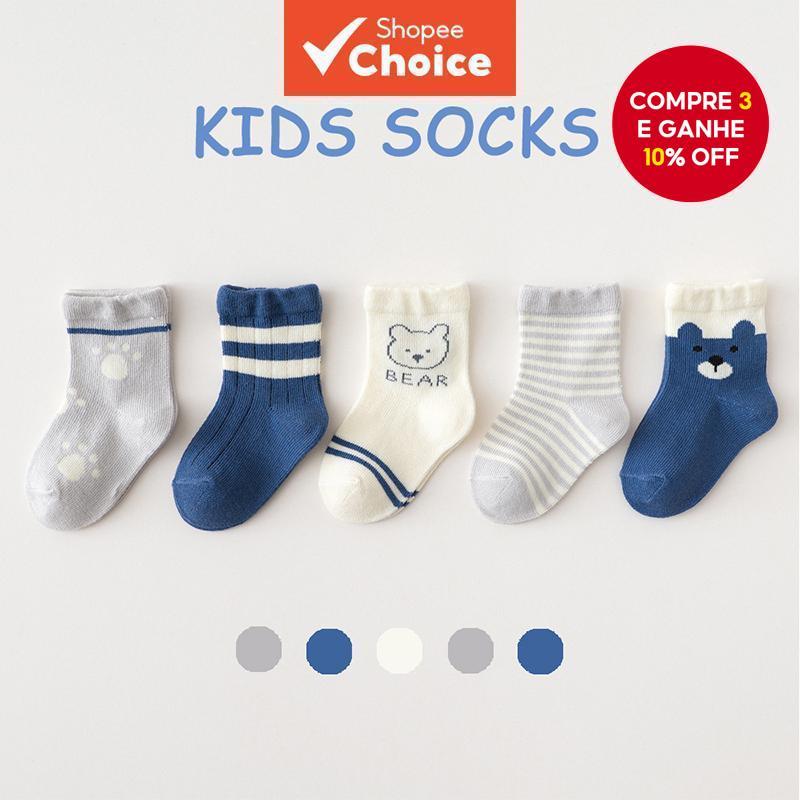 Urso De Desenho Animado Bebê 5 Pares Sacos Para Menino E Menina Elástico De Algodão Macio Crianças De 0 A 5 Anos