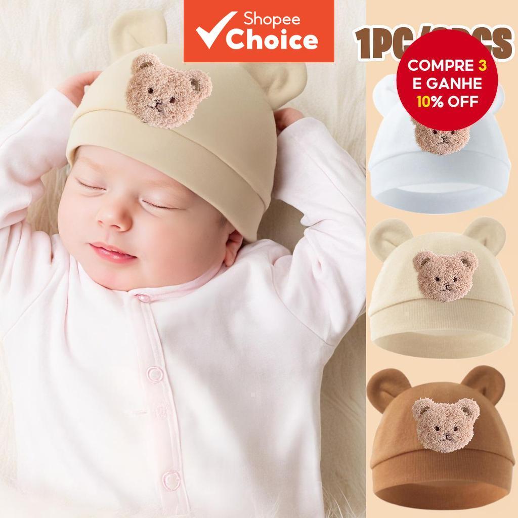 Uma linda touca de bebê urso para recém-nascidos, uma touca macia e quente para proteger a cabeça, adequada para uso em Oferta na Shopee