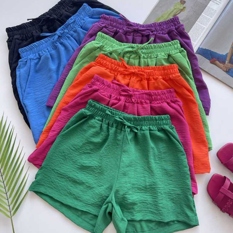 Kit 3 Shorts Duna Feminino Básico, Curto,Leve,Soltinho com Elástico Cintura Alta, Verão em Oferta na Shopee