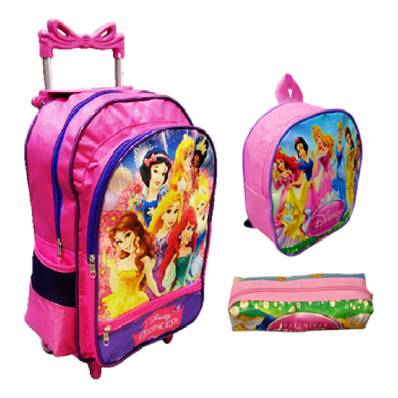 Kit Mochila Princesas Rodinhas Bolsa Infantil Menina Escolar