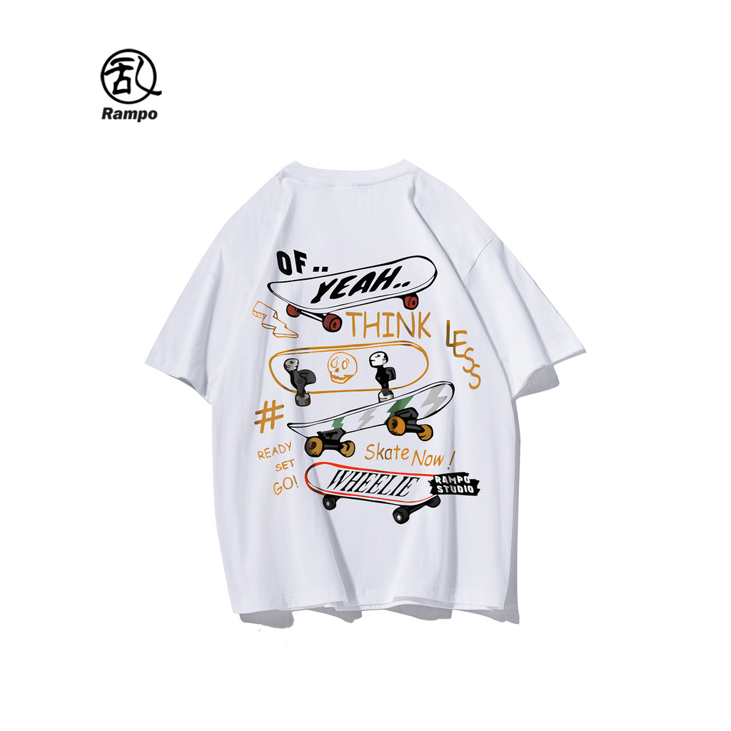 American Street Wear impresso em torno do pescoço de manga curta camiseta masculina verão solto casal All-Match pesado p