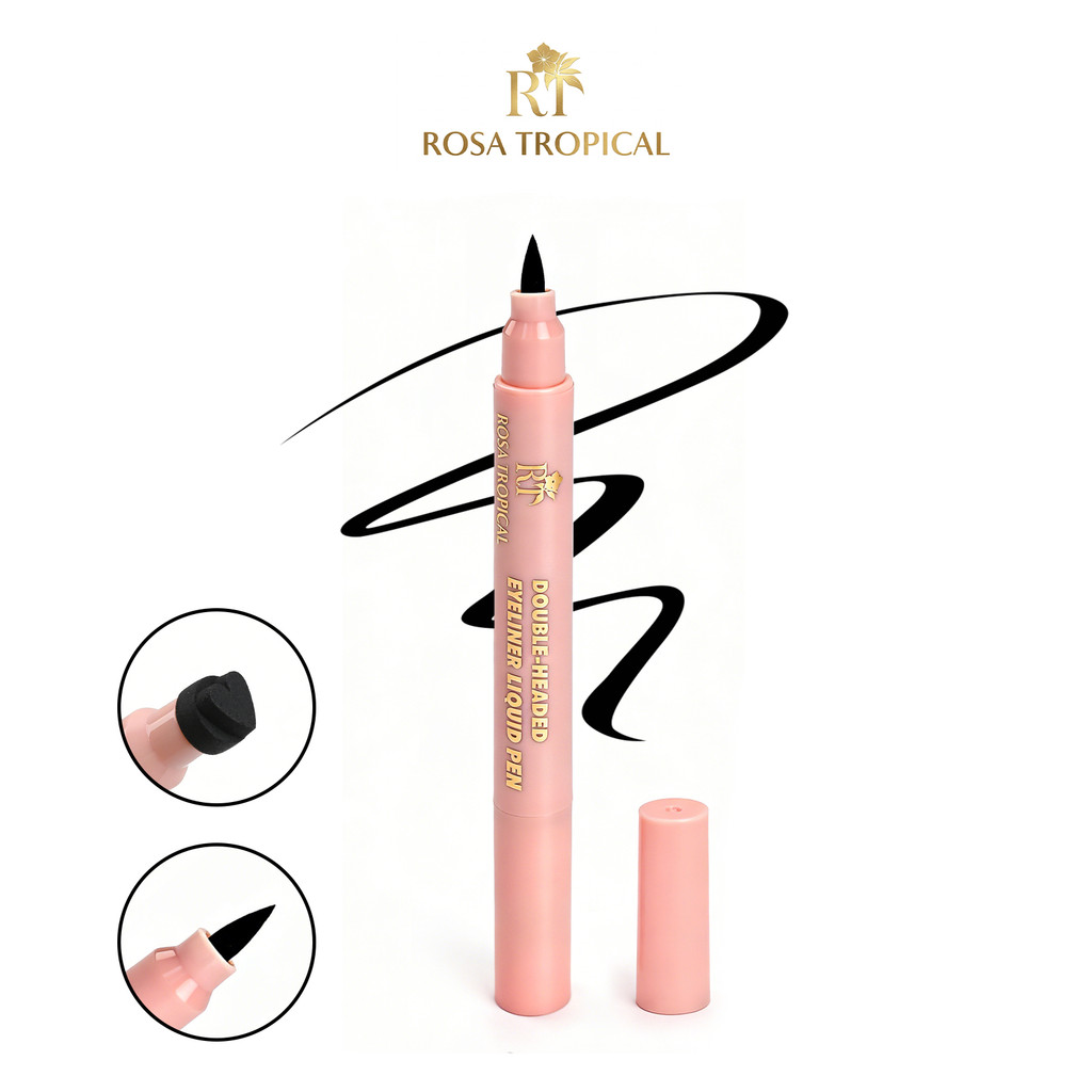 Delineador Preto 2 em 1 Rosa Tropical Dupla Ponta com Carimbo à Prova d’Água Longa Duração Maquiagem