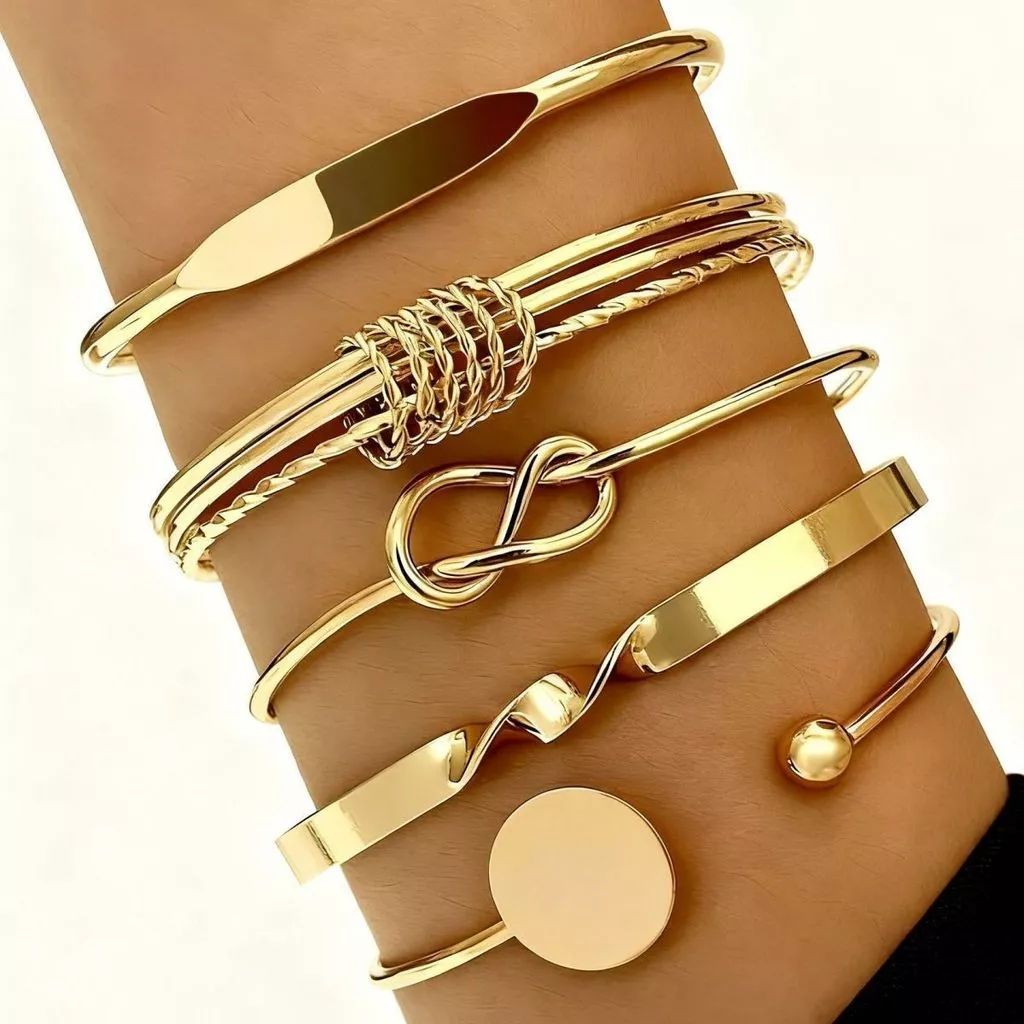 Kit 5 Peças Pulseiras Femininas Design Geométrico Torção Hipoalergênico Estilo Moderno  Torção Para Uso Diário e Festa — imagem 1