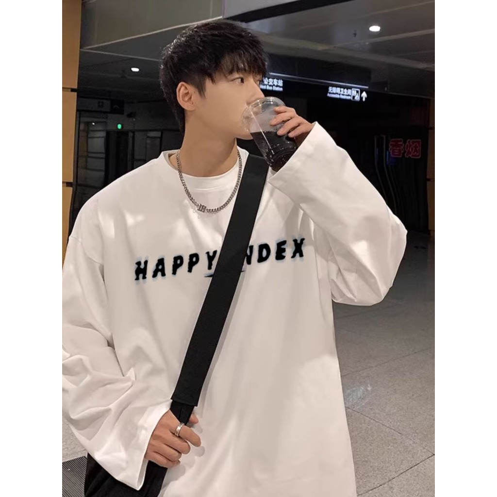 Americano hiphop hiphop ins Street Wear puro algodão manga comprida camiseta masculina primavera outono interior solto c