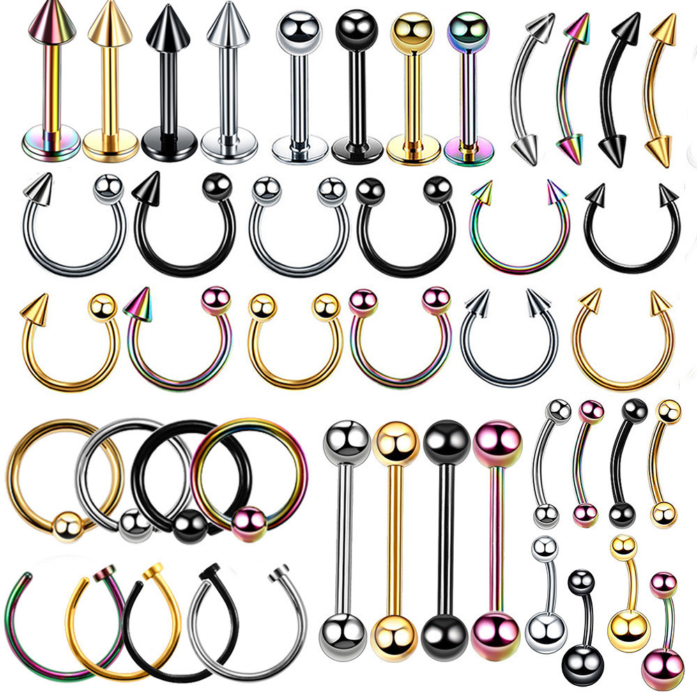 Kit 2 Un Par De Piercing Aço Cirúrgico Labret Bananinha Argola Reto Mamilo Nariz Labret Bola Spike Ferradura Bananinha